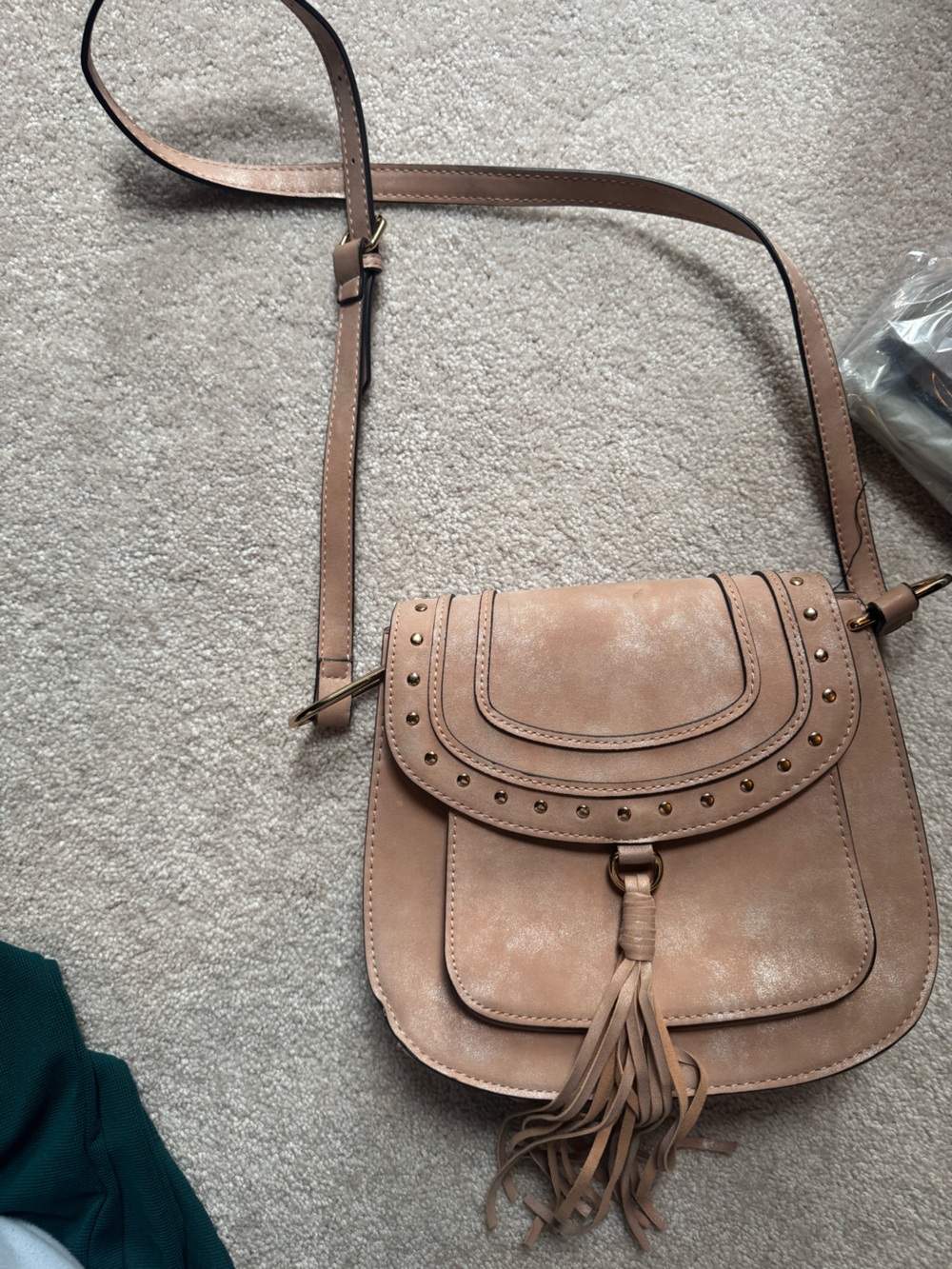 Franco Sarto Sueded Tassel Crossbody in Light Taupe